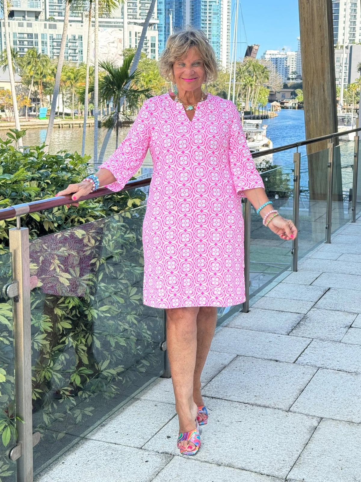 LULU B TROPIC PETALS NOTCH SLEEVE DRESS