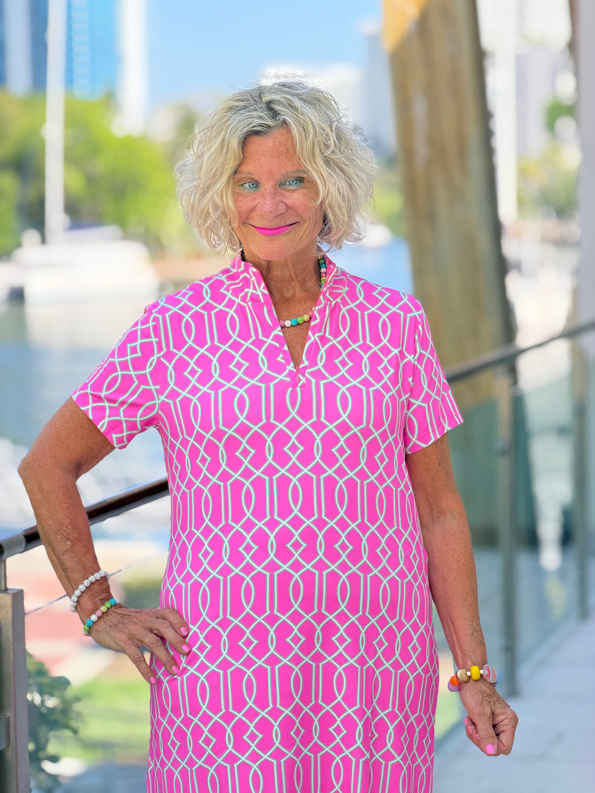 LULU B PALM BEACH LATTICE HALF SIP SLEEVE DRESS