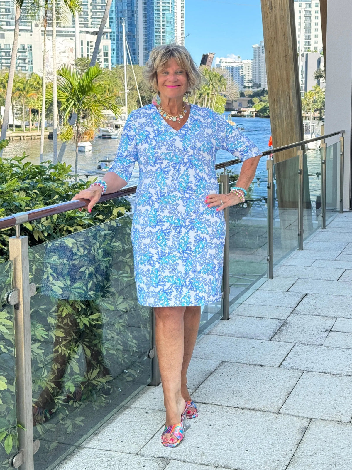 LULU B CORAL BREEZE ELBOW SLEEVE DRESS