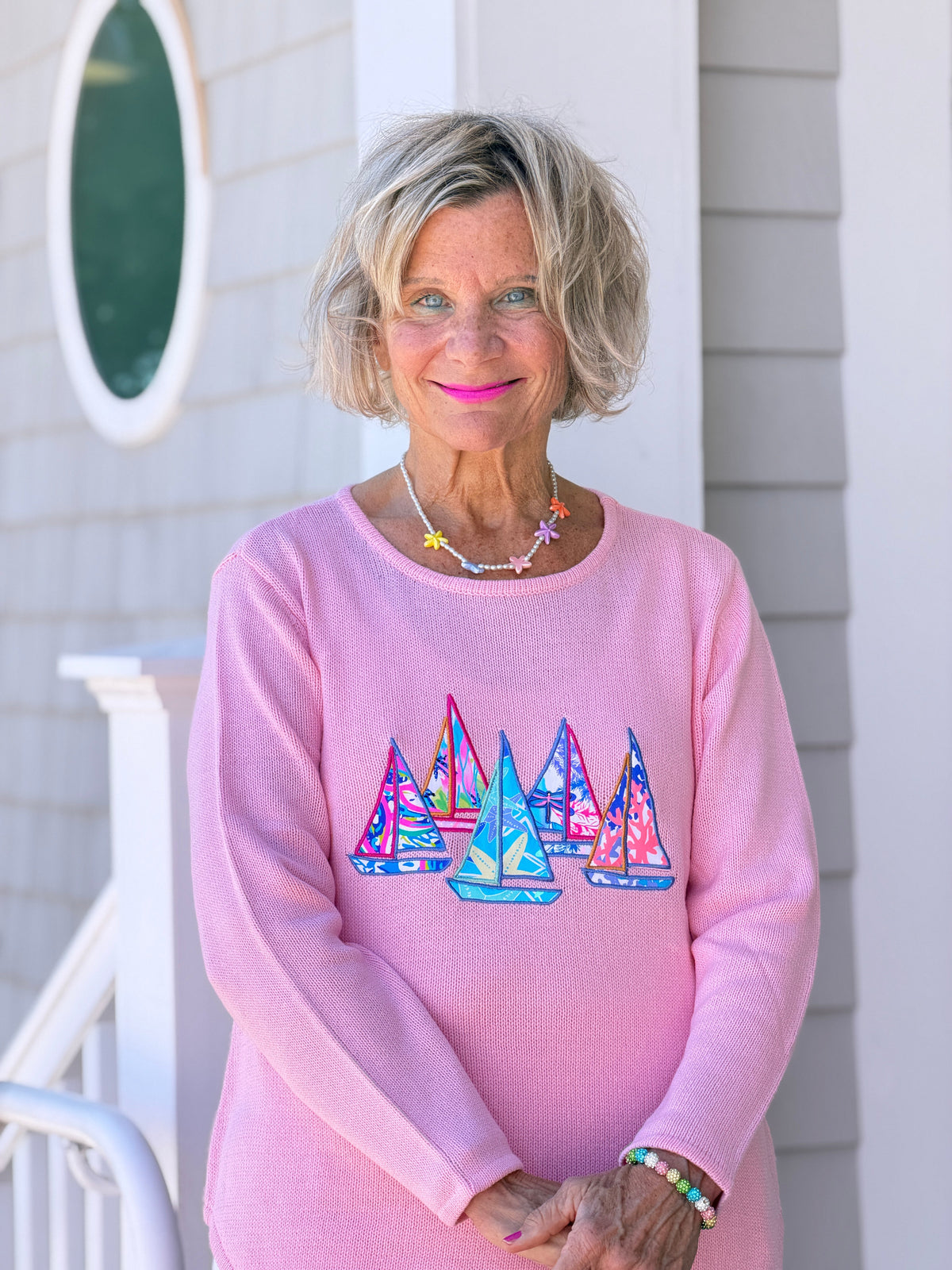 BEACH CLUB PINK SAILBOAT SWEATER