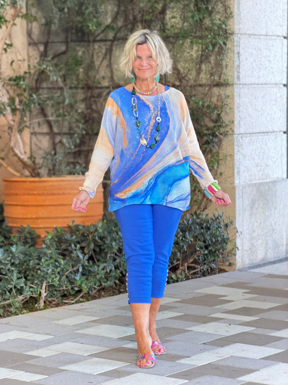 EMBELLISHED  LATTICE CAPRI COBALT