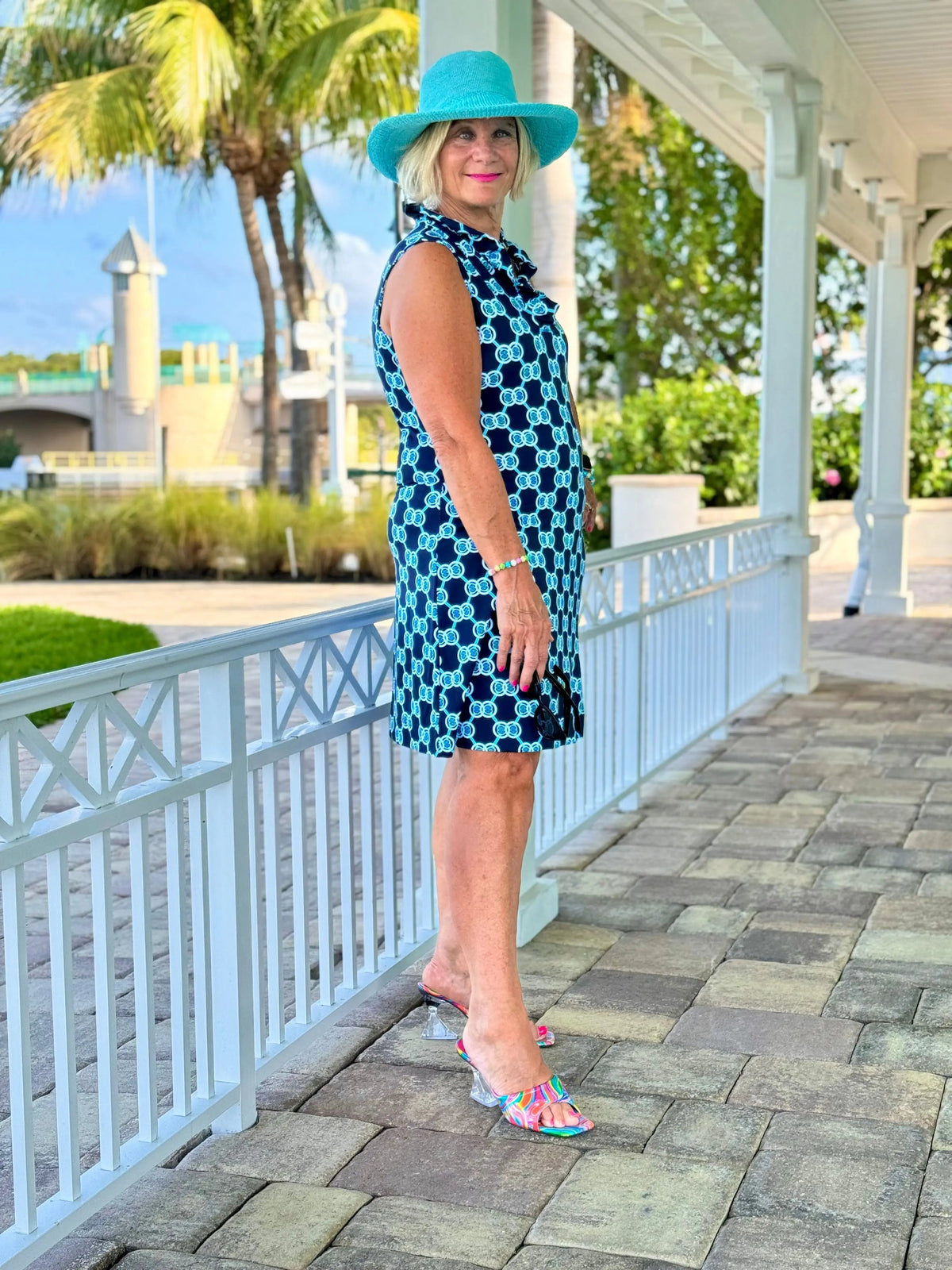 BLUE MEDALLION RUFFLE DRESS