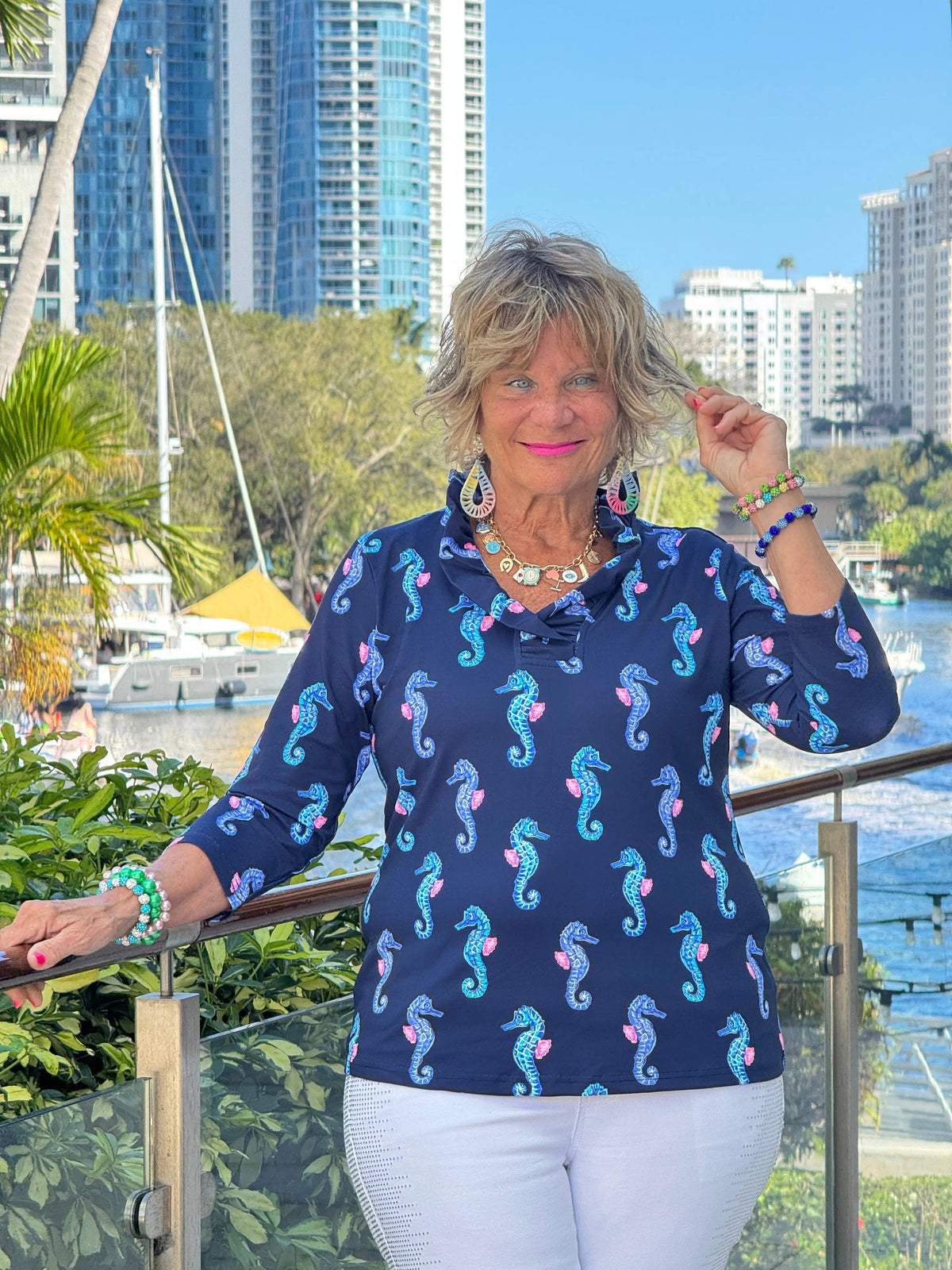 LULU B MIDNIGHT REEF RUFFLE TOP