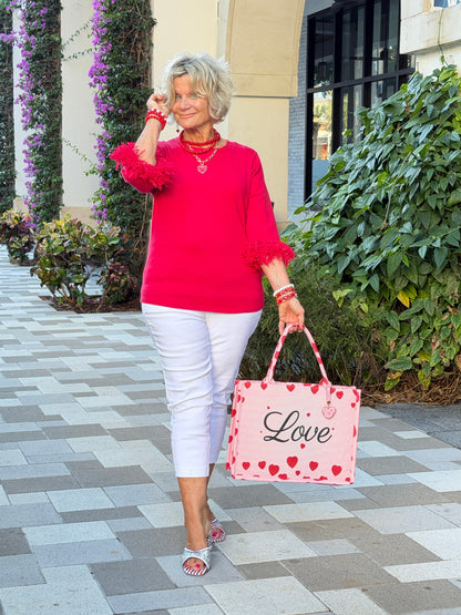 LOVE Message Heart Printed Tote Bag