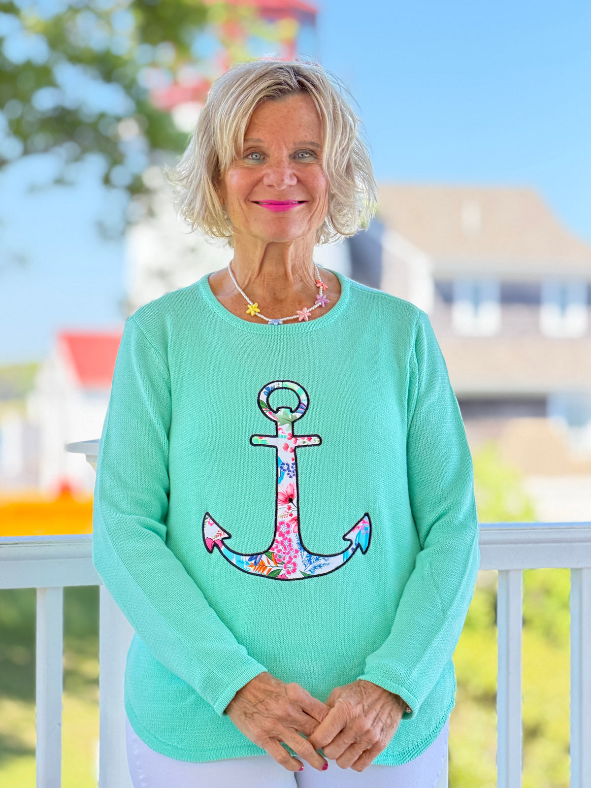 BEACH CLUB SEAFOAM CAPE COD ANCHOR SWEATER