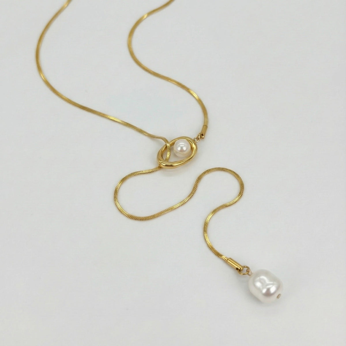 ALB Custom Gold Baroque Pearl Drop Y-Necklace