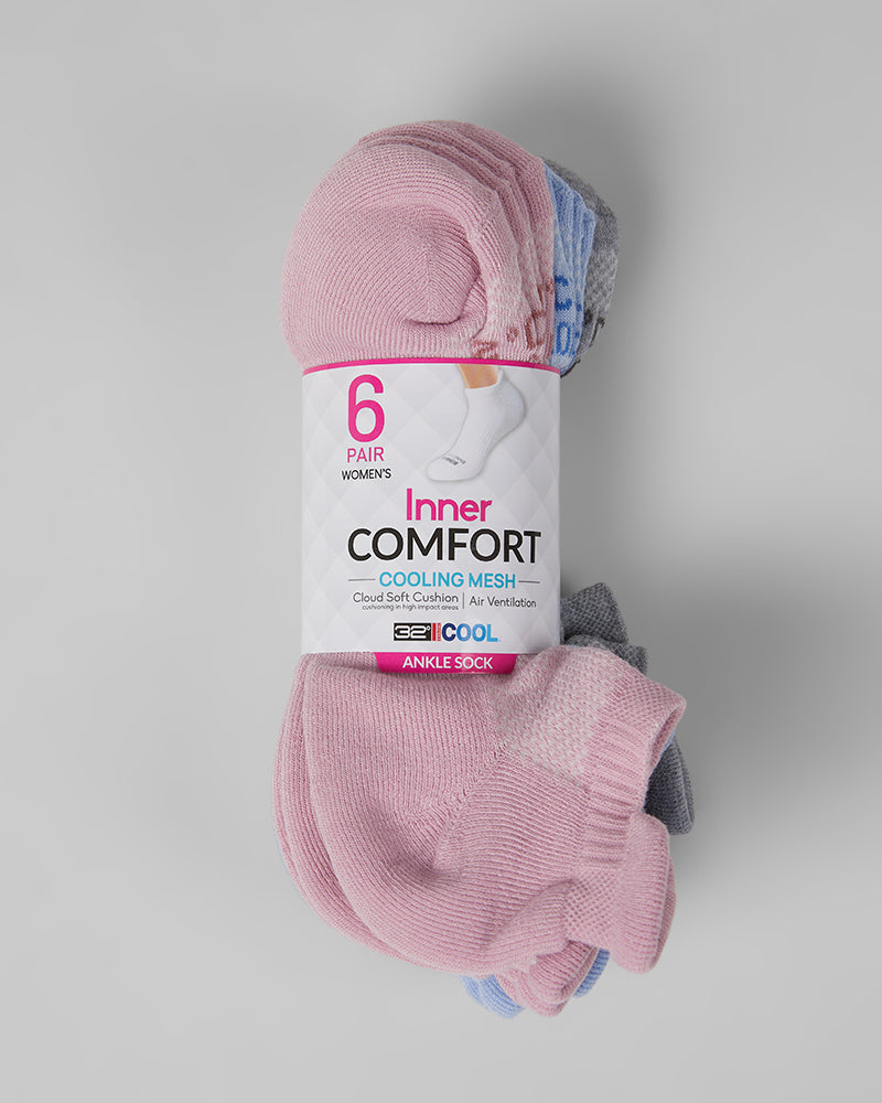 WOMEN'S 6-PACK COOL COMFORT ANKLE RUNNING SOCKS