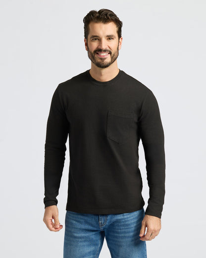 Black & Navy Heavyweight Long Sleeve Pocket Crew 2-PacK