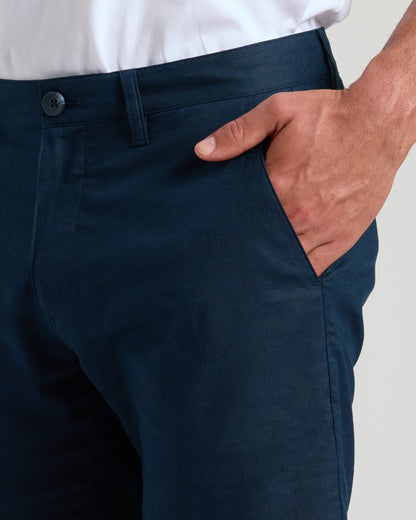 7" Navy Linen Shorts