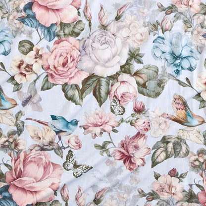 Close up of blue floral fabric