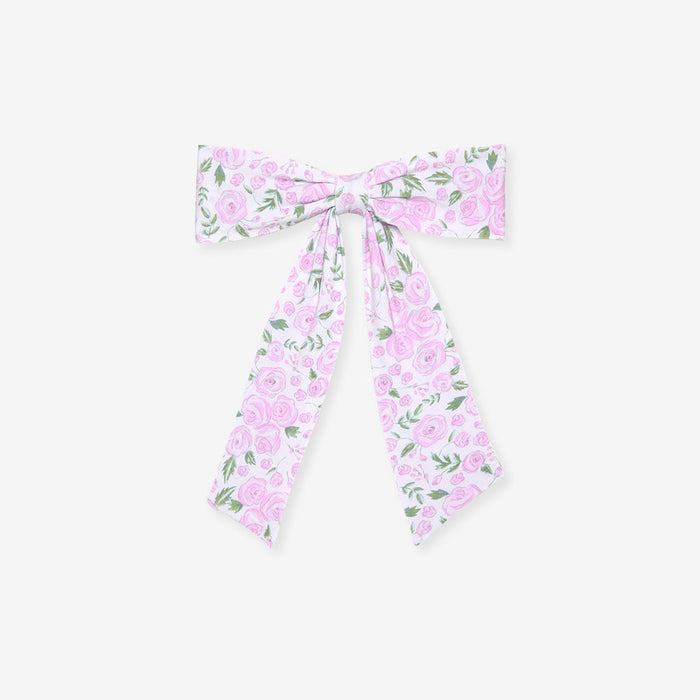 Rose printed hair bow on a white background
