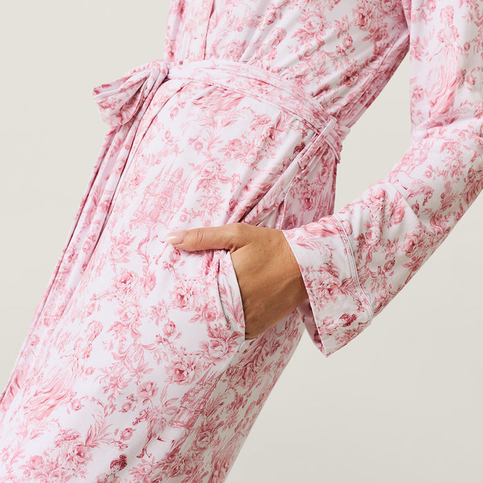 Pink floral robe on a neutral background