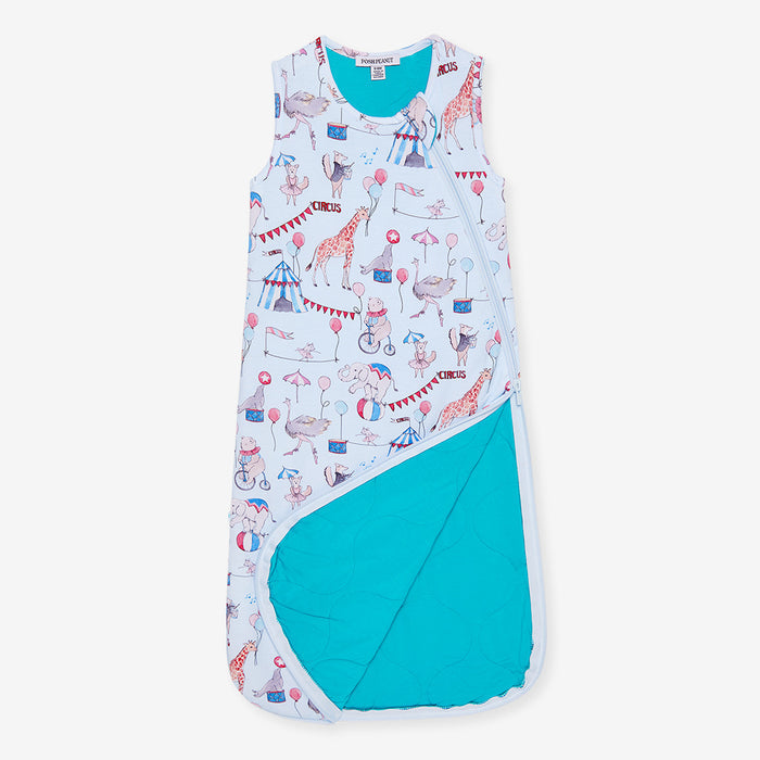 circus printed sleeveless sleep bag on a white background.