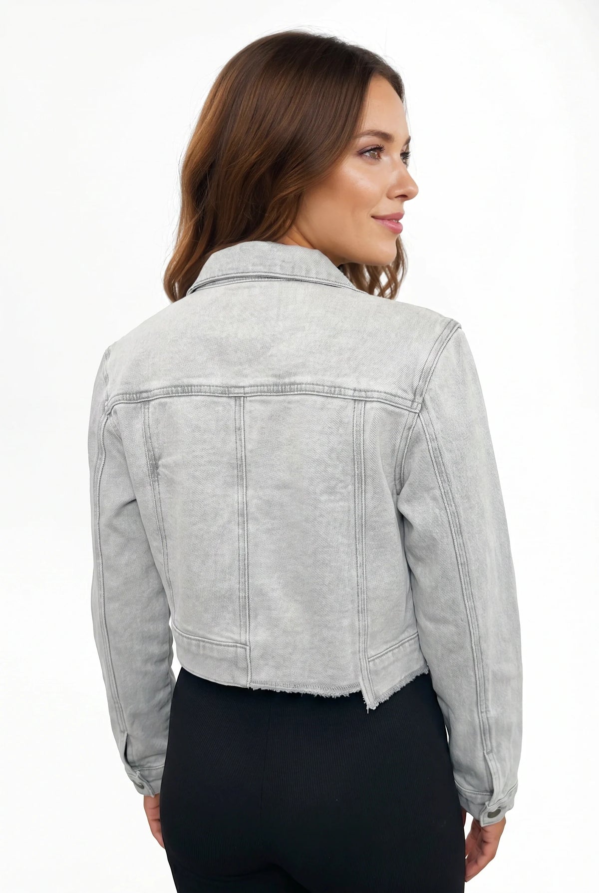 The Steele Cropped Light Gray Wash Denim Jacket