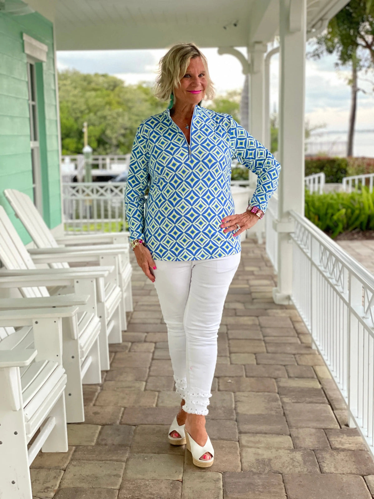 AQUA DIAMONDS  HALF ZIPPER