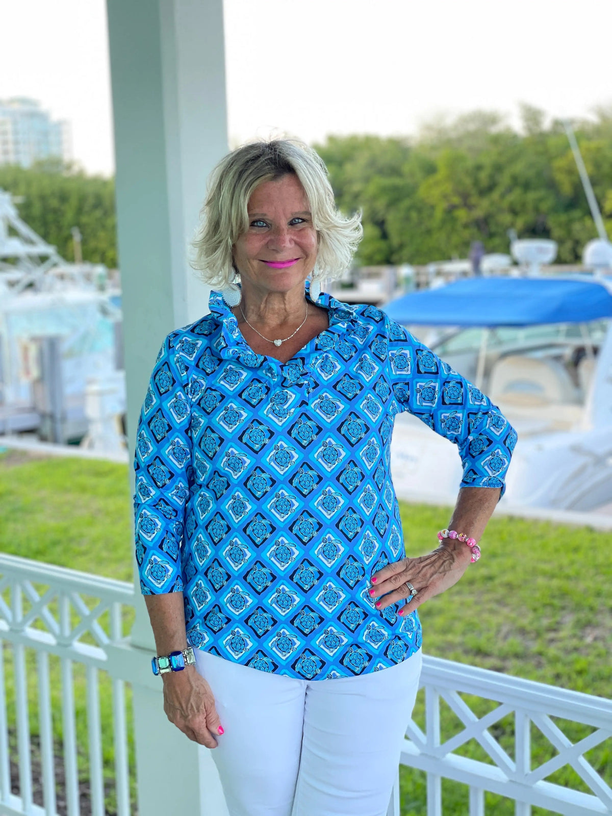 BAHAMA BLUE RUFFLE TOP