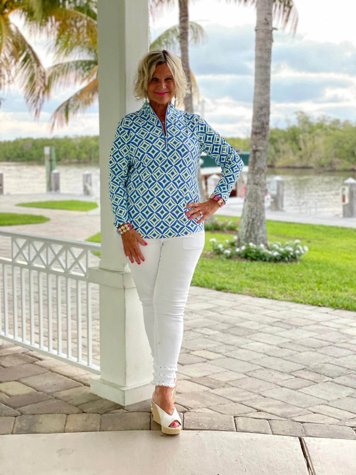 AQUA DIAMONDS  HALF ZIPPER