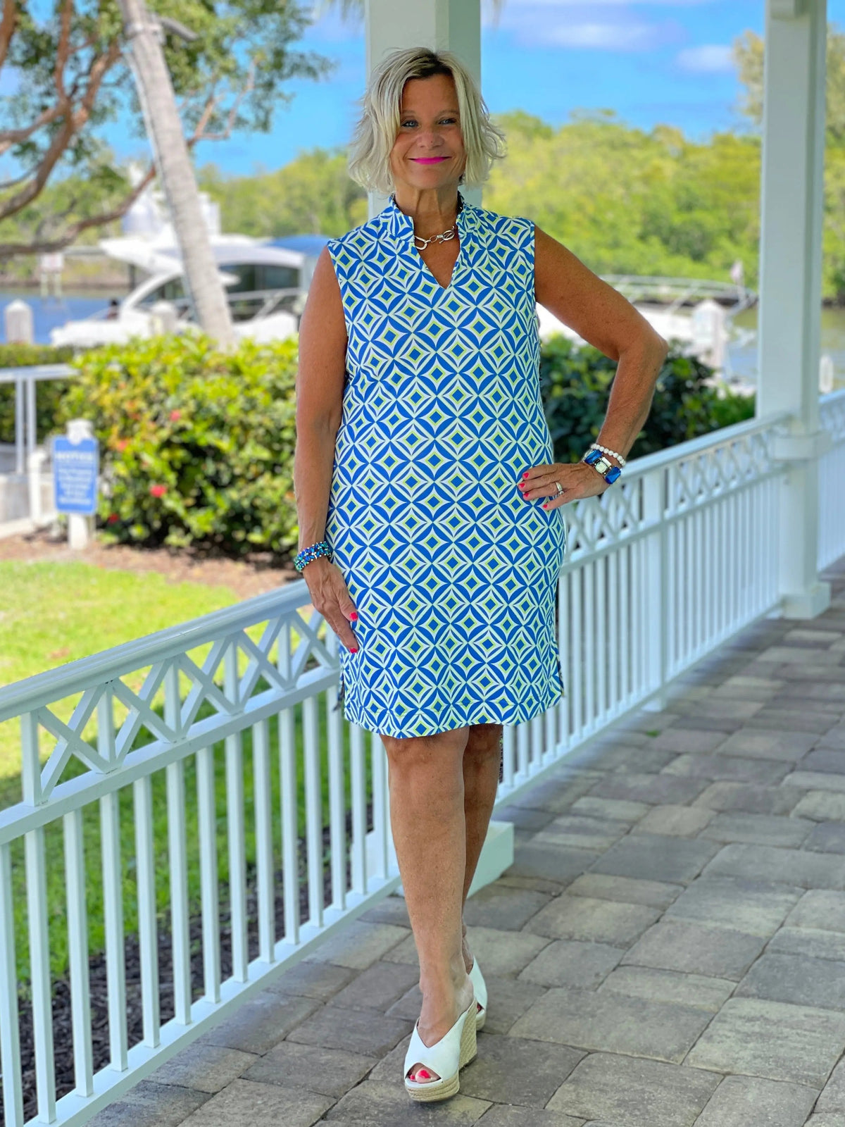 AQUA DIAMONDS COLLAR DRESS