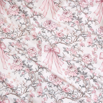 fabric close up of floral and bow print