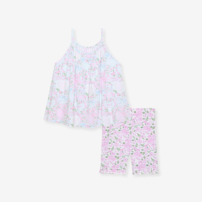 Floral tank top and short set on a white background