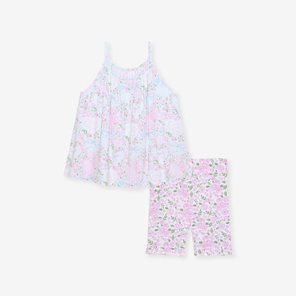 Floral tank top and short set on a white background