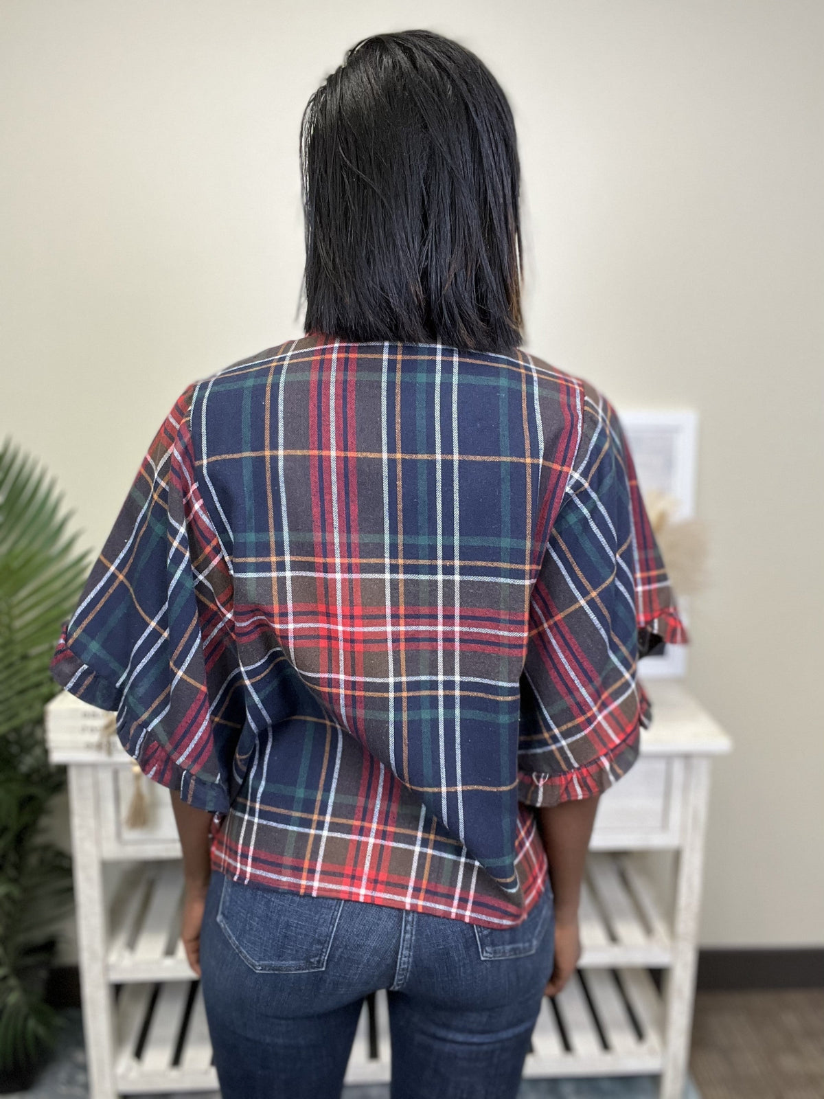 Making Plans Women's Plaid Button Down Short Sleeve Top