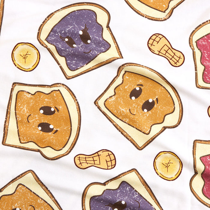 Illustrations of toast with peanut butter and jelly on a white background
