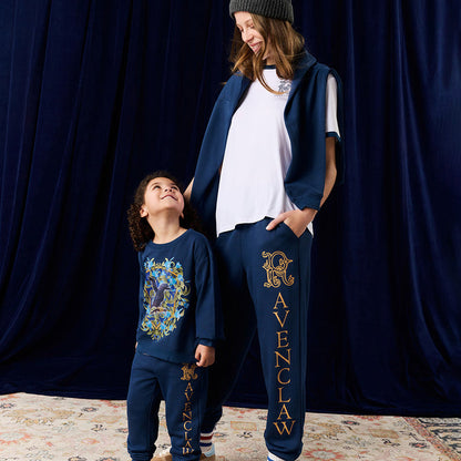 Adult and child wearing matching Harry Potter Ravenclaw jogger sets