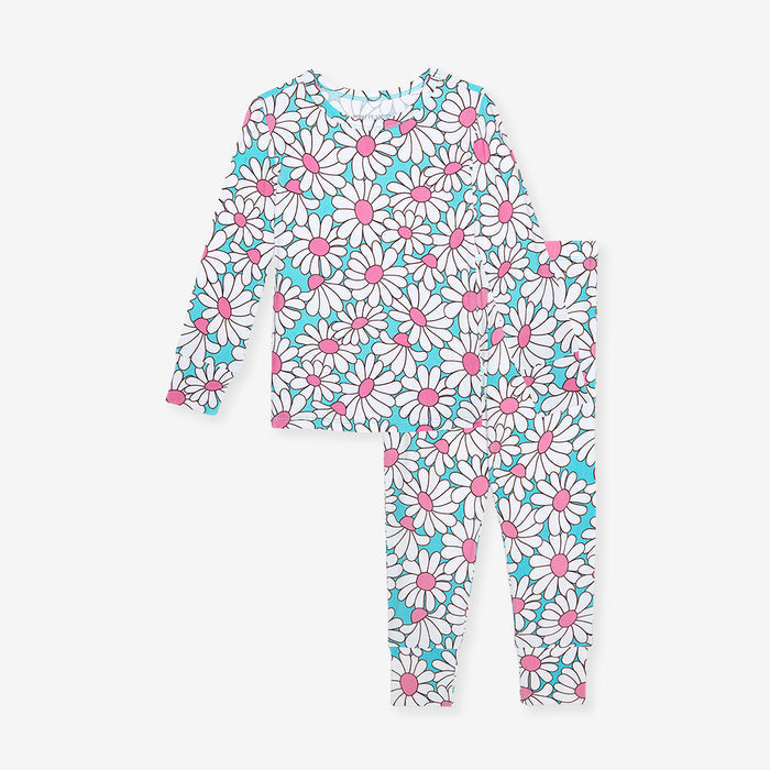 Daisy patterned pajama set on a white background