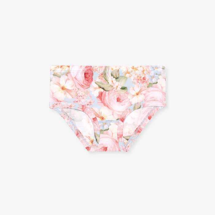 Floral patterned underwear on a white background