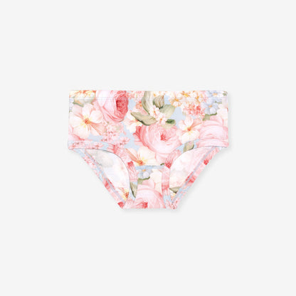 Floral patterned underwear on a white background