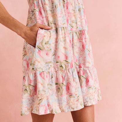 Floral dress with pink background
