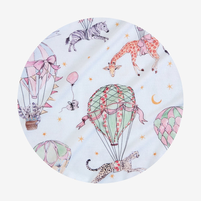 circle swatch of circus animal and hot air balloon print