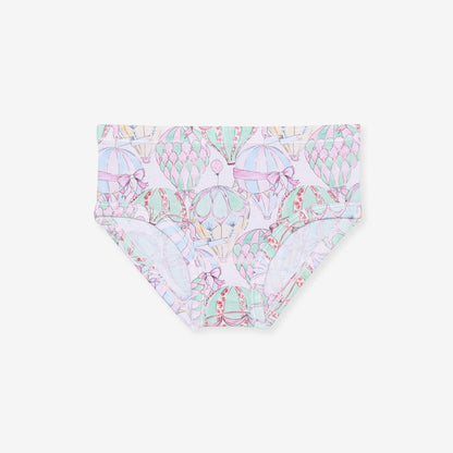 Pastel-colored underwear with hot air balloon pattern on a white background