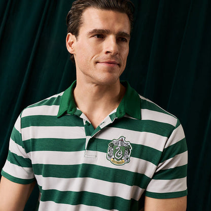 Slytherin House Stripe Men's French Terry Polo Shirt