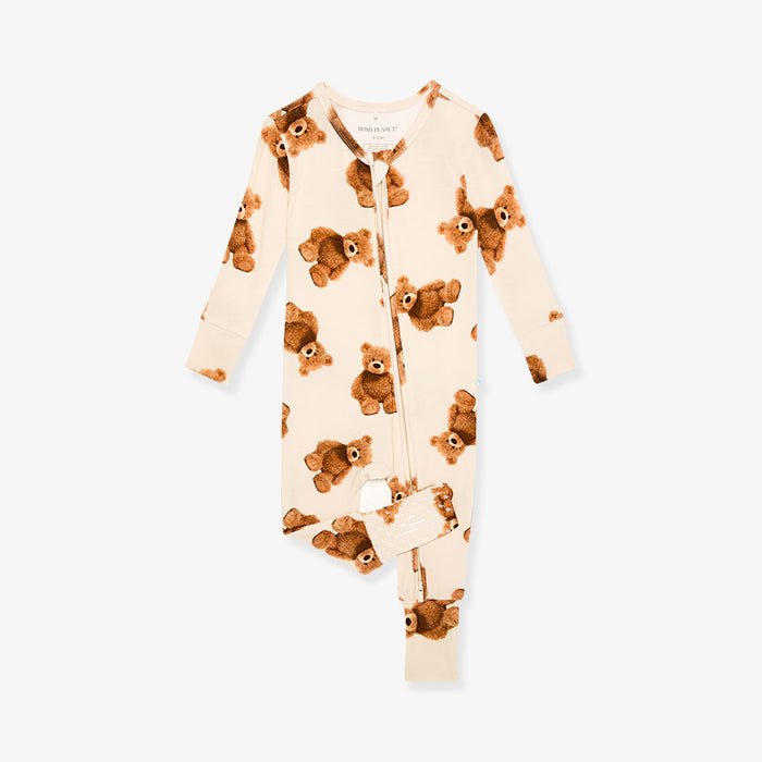 Baby one piece with bear pattern on a white background