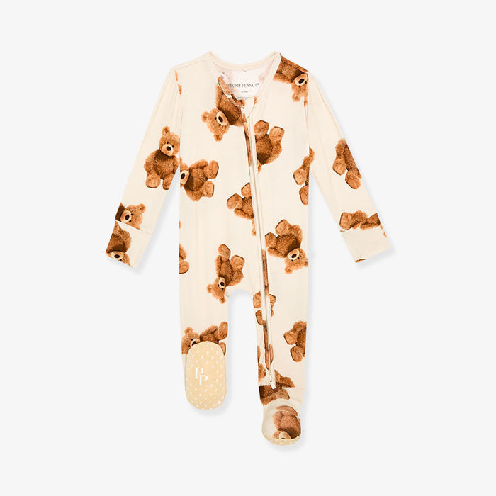 Baby one piece with bear pattern on a white background