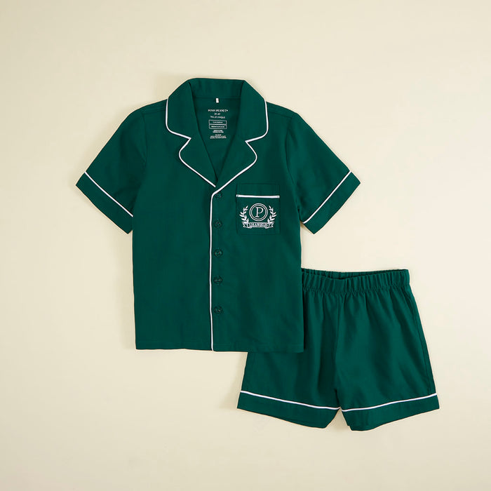 Varsity Green Twill Pajama Short Set