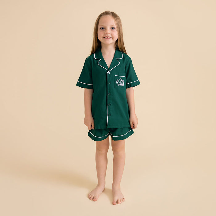 Varsity Green Twill Pajama Short Set