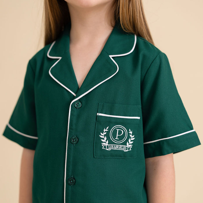 Varsity Green Twill Pajama Short Set