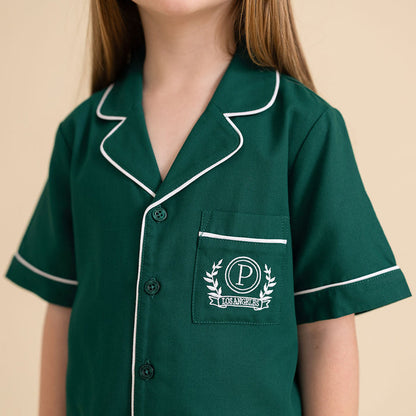 Varsity Green Twill Pajama Short Set