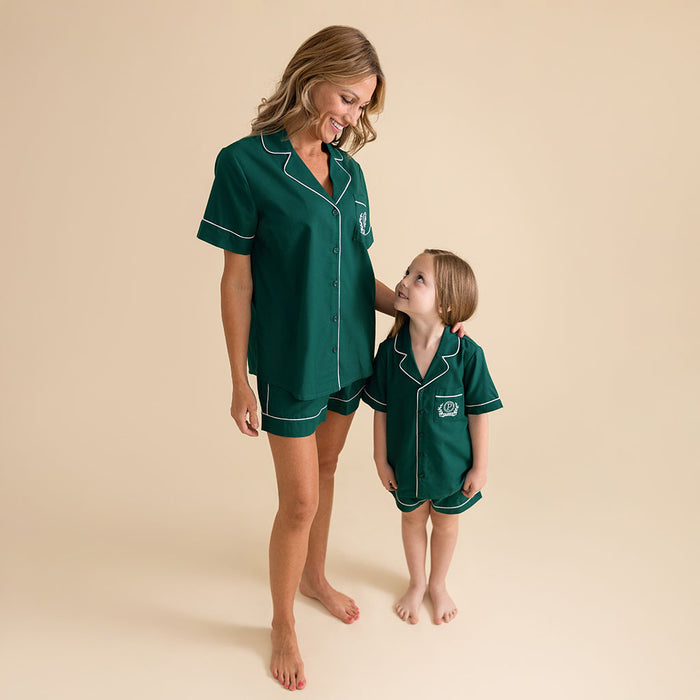 Varsity Green Twill Pajama Short Set