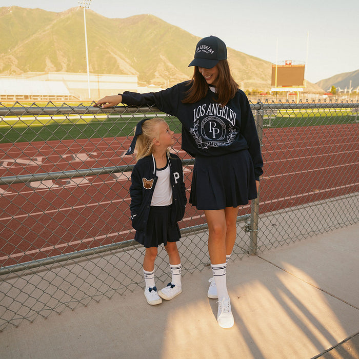 Varsity Navy French Terry Pleated Skort