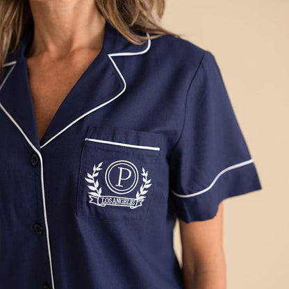 Varsity Navy Women's Twill Pajama Short Set