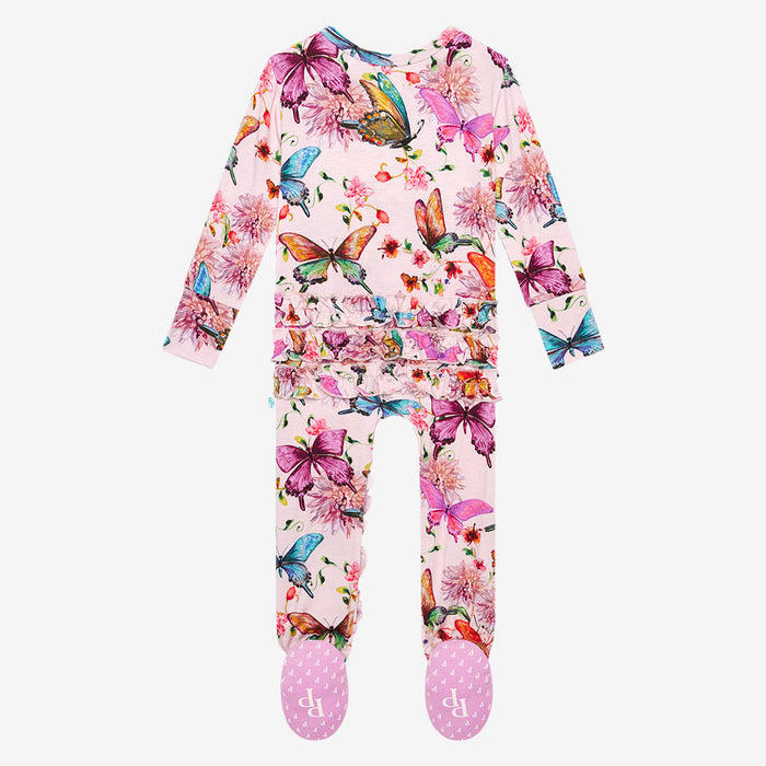 Watercolor Butterfly Footie Ruffled Zippered One Piece