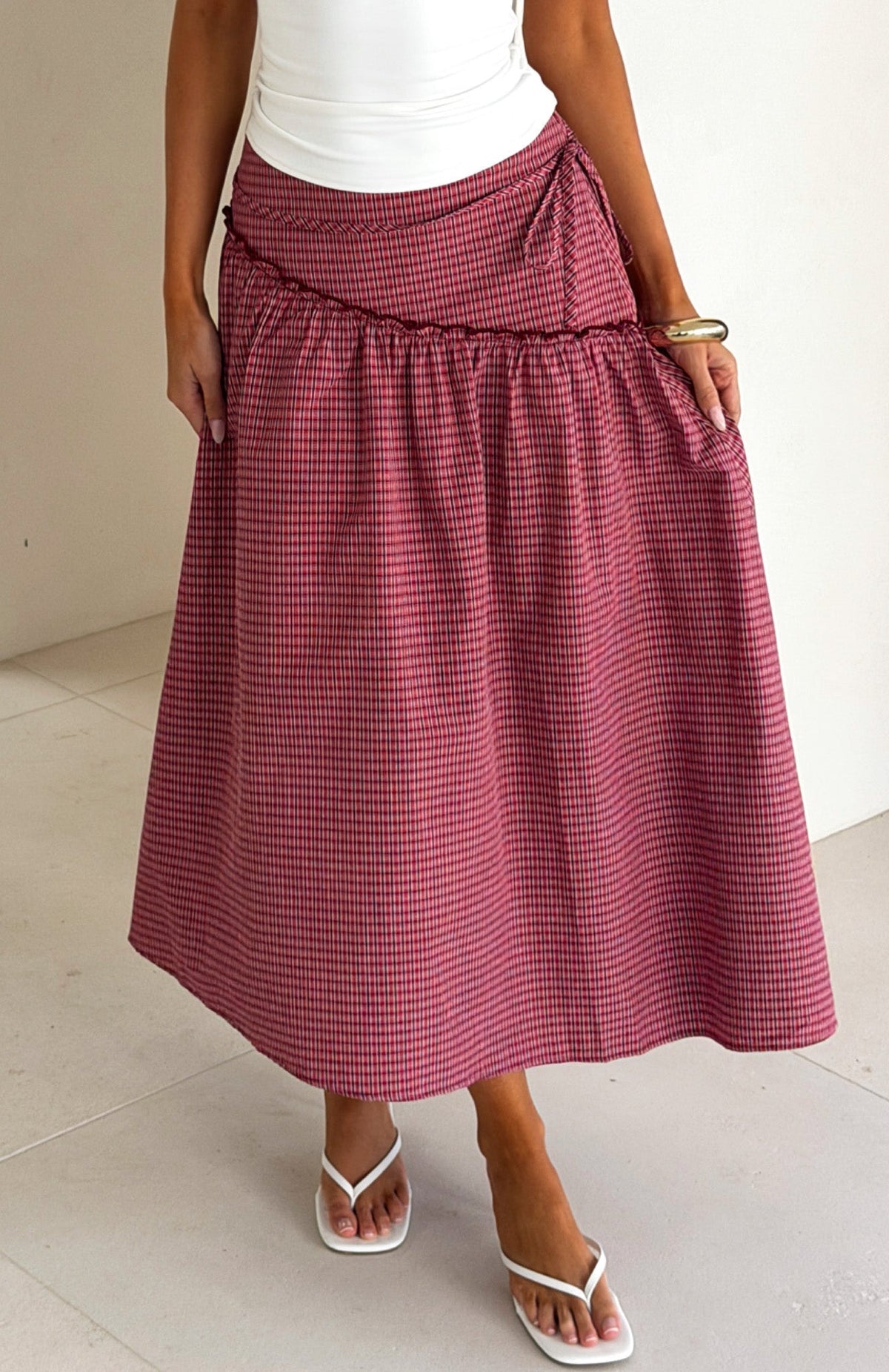 Feeling Groovy Maxi Skirt Red Gingham